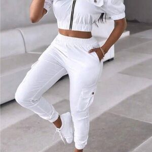 White Women's Top w Cargo Jogger Pants